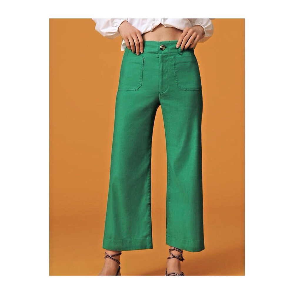 Anthropologie Maeve Emerald Green Wide-Leg High-Rise Pants